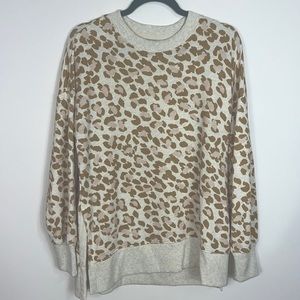 Aerie tan cream pink animal leopard print side slit top oversized XS